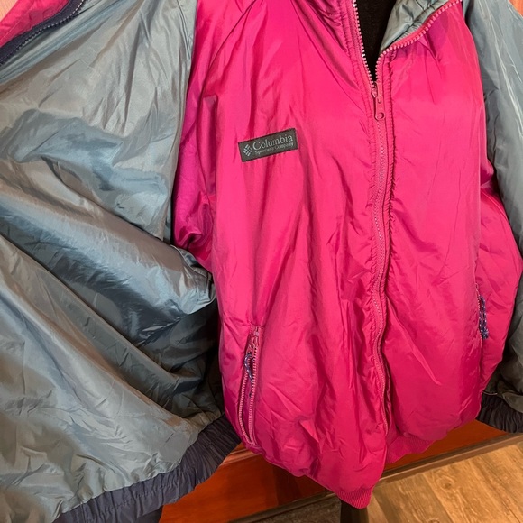 Columbia Mens L Powder Keg 3 in 1 Navy Blue Green Purple Lined Jacket Coat - Picture 7 of 16